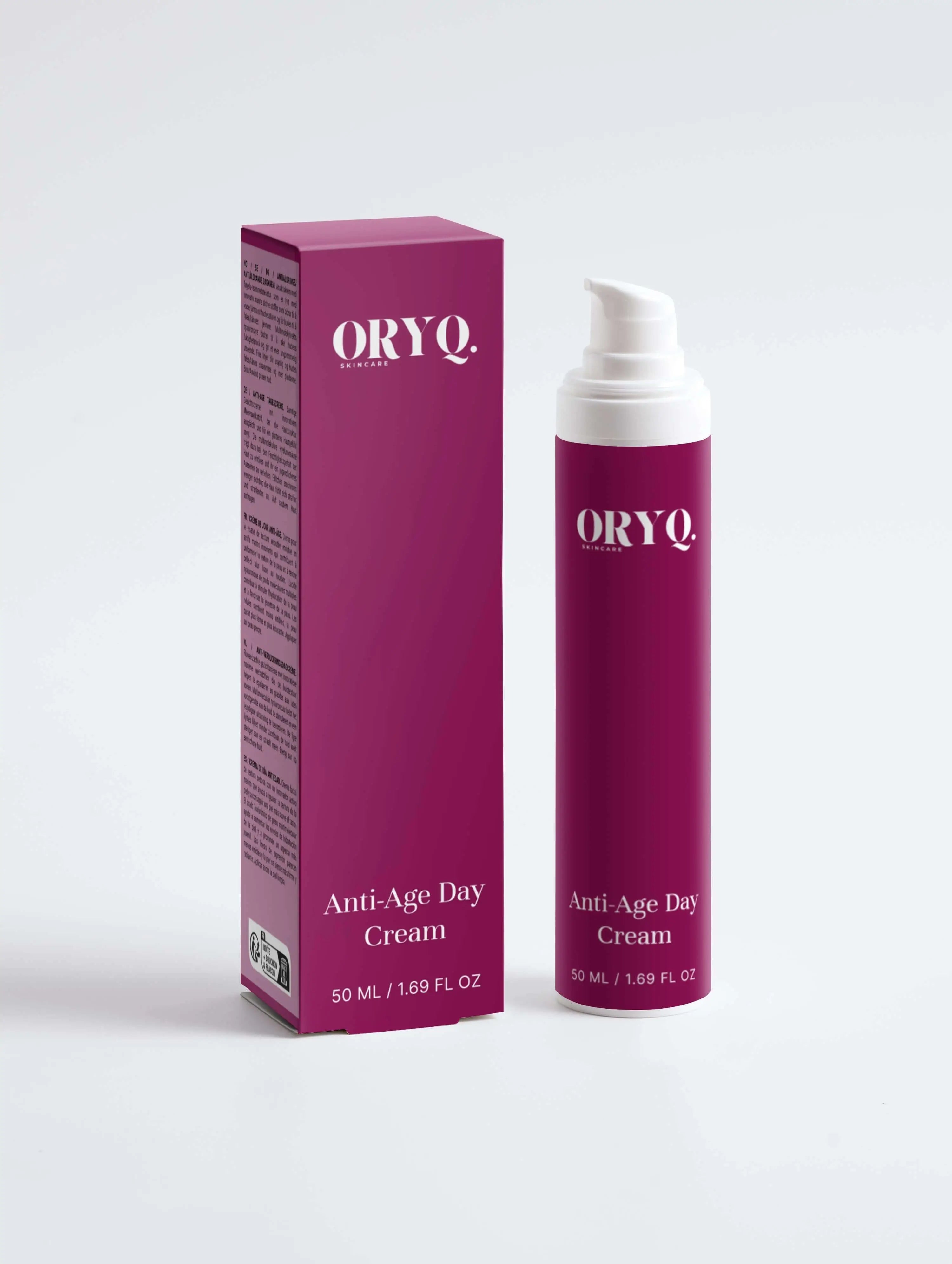 Marine Hyaluronic Day Cream in a sleek container with a purple box, showcasing Oryq Skin Care product.